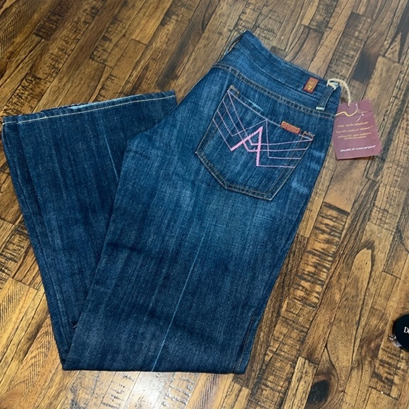 7 for all Mankind Jeans A pink stitch distressed nwt 100% cotton - Picture 1 of 15